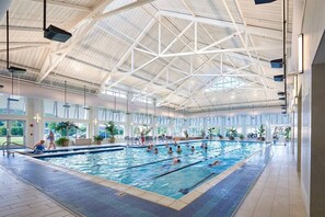 This 75 ft heated indoor pool is available with the purchase of guest passes.