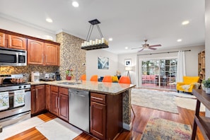 View from the kitchen to the living room.