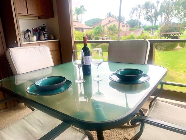 Relaxing and peaceful lanai overlooking the pool area and golf course.