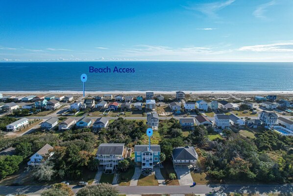 Looking South, the Beach Access is a short 3 blocks away. Drive, Walk or locally rent Bikes or a Golf Cart.