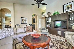 Family Room with Leather Sectional and TVl
