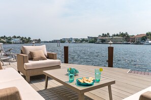 Idyllic waterside seating area