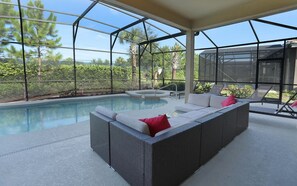 Covered and uncovered pool area.