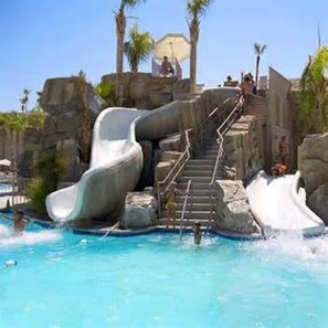 Everyone loves taking a ride on the waterslides!