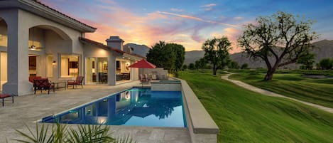 Across Pool To Western Mountains Night