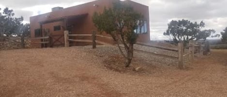 Outside view of the front and side of the casita