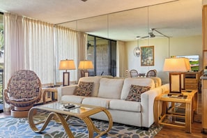 living area with sleeper sofa