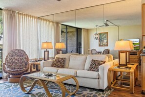 living area with sleeper sofa