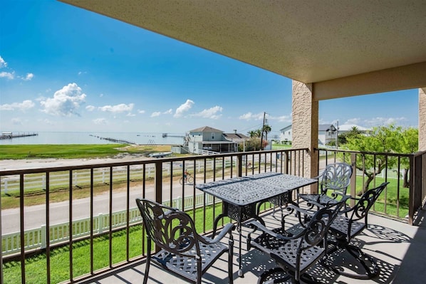 Covered patio for relaxing and planning your day.