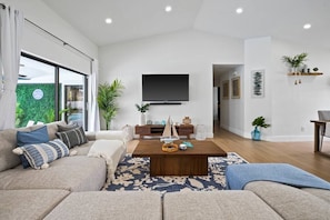 Watch your favorite show, movie, or live sports on the large 65" Smart TV with Dolby Atmos sound bar for a high-end entertainment experience. Netflix, Hulu, and more are included with your stay.