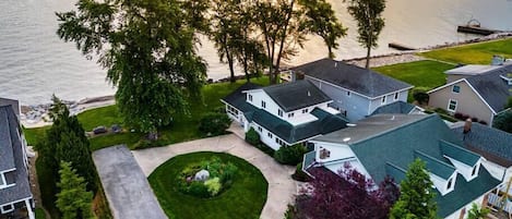 The Lock Nest (white) with our drive way and lawns facing Lake Erie.