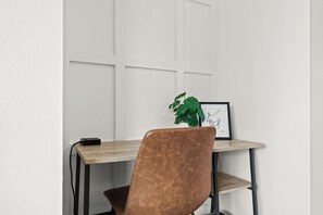 Need to catch up on emails or take a Zoom call? This stylish, dedicated workspace is perfect for remote work or a quiet moment to focus.