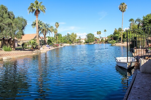You won't get tired of this view of the lake!  This picture is taken from the boat dock located right off the back yard.