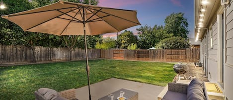"Our pups loved the big grassy backyard - and we loved sitting out in the yard with morning coffee in sunshine and our wine at night under the fun party lights." - Michele, Mar. 2023