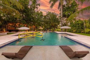 Heated pool with a volleyball net!