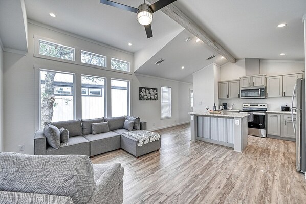 Sit and relax in the cozy living room space