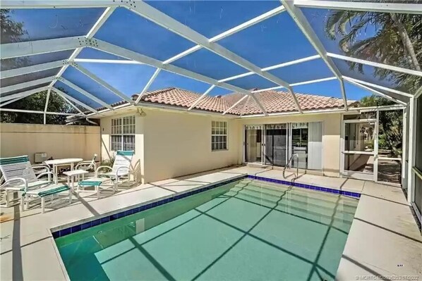 Screened in pool and lanai are great way to enjoy the day with family & friends