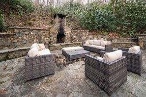 Stone Fireplace with Comfortable Sitting Area