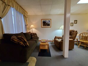 Living area flows to dining area