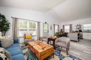 The open floor plan allows all guests to feel connected as they are prepping dinner or relaxing on the couch