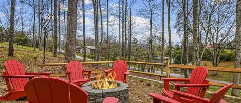 Outdoor firepit with serene Wears Valley views!