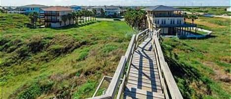 A boardwalk to the beach makes the walk quick and easy.