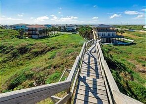 A boardwalk to the beach makes the walk quick and easy.