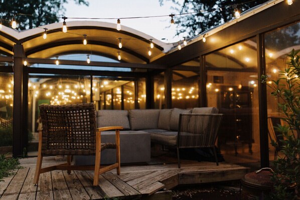 Who's ready for a cocktail, or glass of wine, with your favorite friends under the lights in the magnificent inner garden?