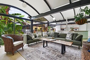 Relax on the oversized sectional with a cocktail or cup of coffee.