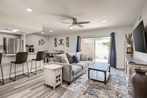 Open living area with Smart TV