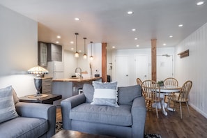 Living Room- Couch, Gas Fireplace Flat Screen TV , Dining Table - Seats 4