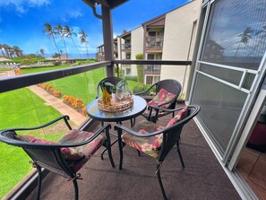 Spacious, covered lanai with ocean views