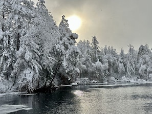 River view from the dock after recent snowfall.