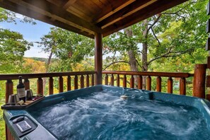 Enjoy views of Bluff Mountain from the 4 person hot tub