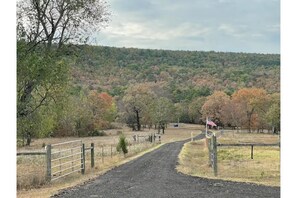 Newly paved road from the entrance gate to the home.