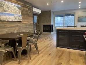 Dining area view with coffee bar island