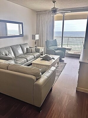 Beachfront living room with balcony access!