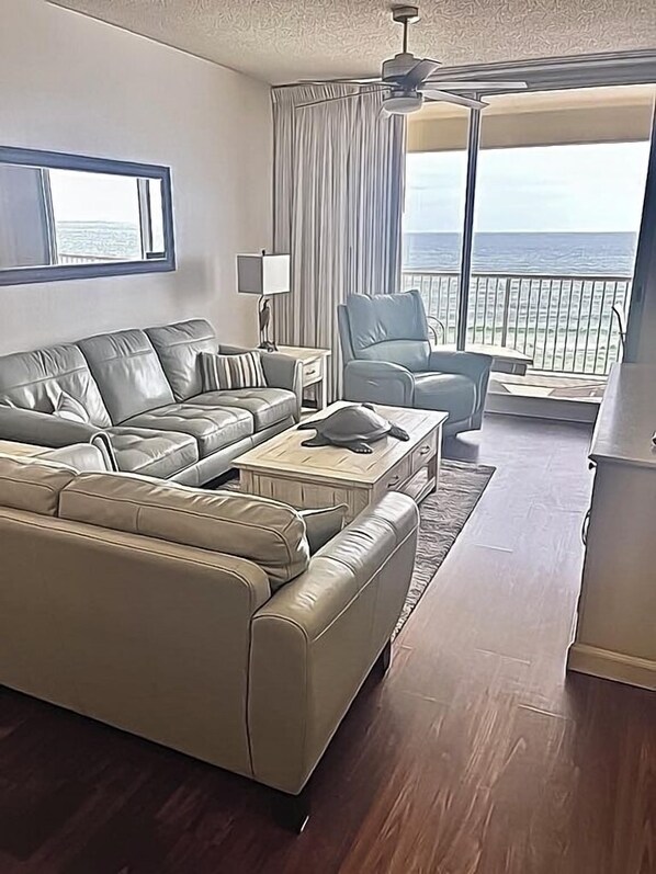 Beachfront living room with balcony access!