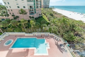 View of Pool and hot tub from balcony