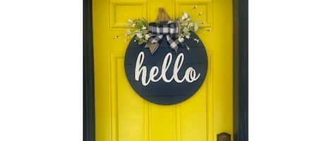 Our home is easy to find with the yellow front door. Keyless entry locks