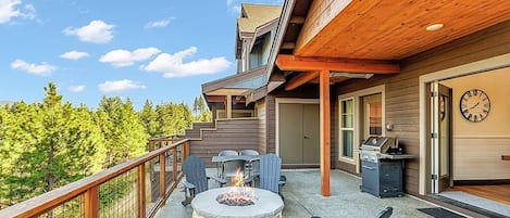 Private patio with a gas fire pit and lots of seating to enjoy the amazing views