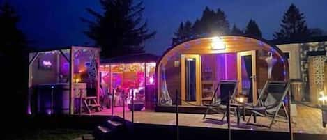 Loch Lomond Sunset Glamping Pod by night