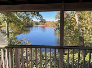 View from covered porch overlooking the water