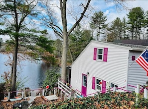 Front of the lake house overlooking the water