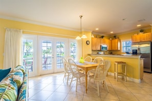 Dining area and living room