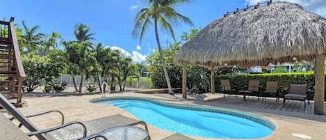 Custom tiki hut provides plenty of shade