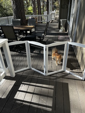 Front deck entrance with removable doggie gate