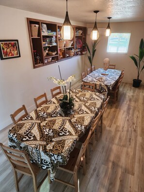 Spacious upstairs dining room with seating for 16+.  Can be used for games.