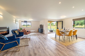 1 Long Barn, Henham: Bright open-plan living area with beautiful views across fields
