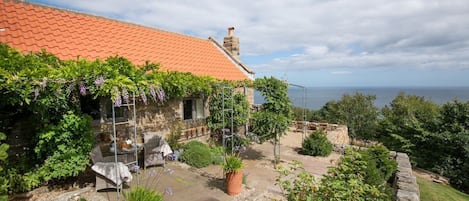 Bay View Cottage - the stunning wisteria terrace overlooking the sea